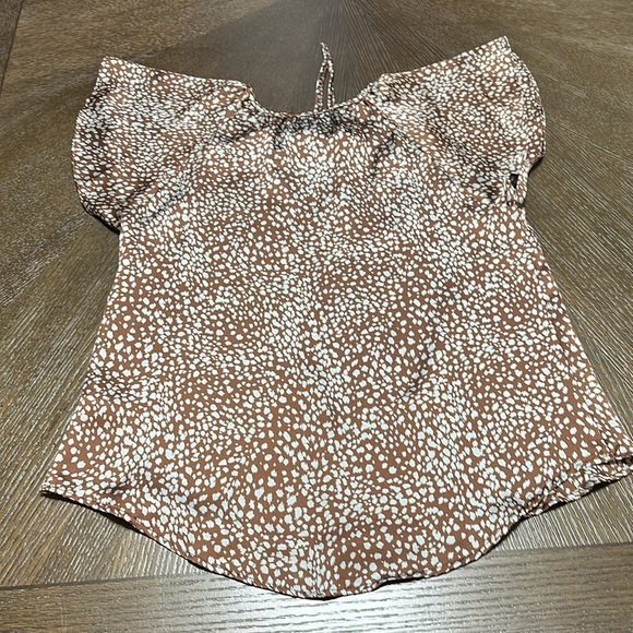 VICI Tyche Flutter Sleeve Satin Brown/Light Blue‎ Print Top, Women’s Small - Picture 10 of 11